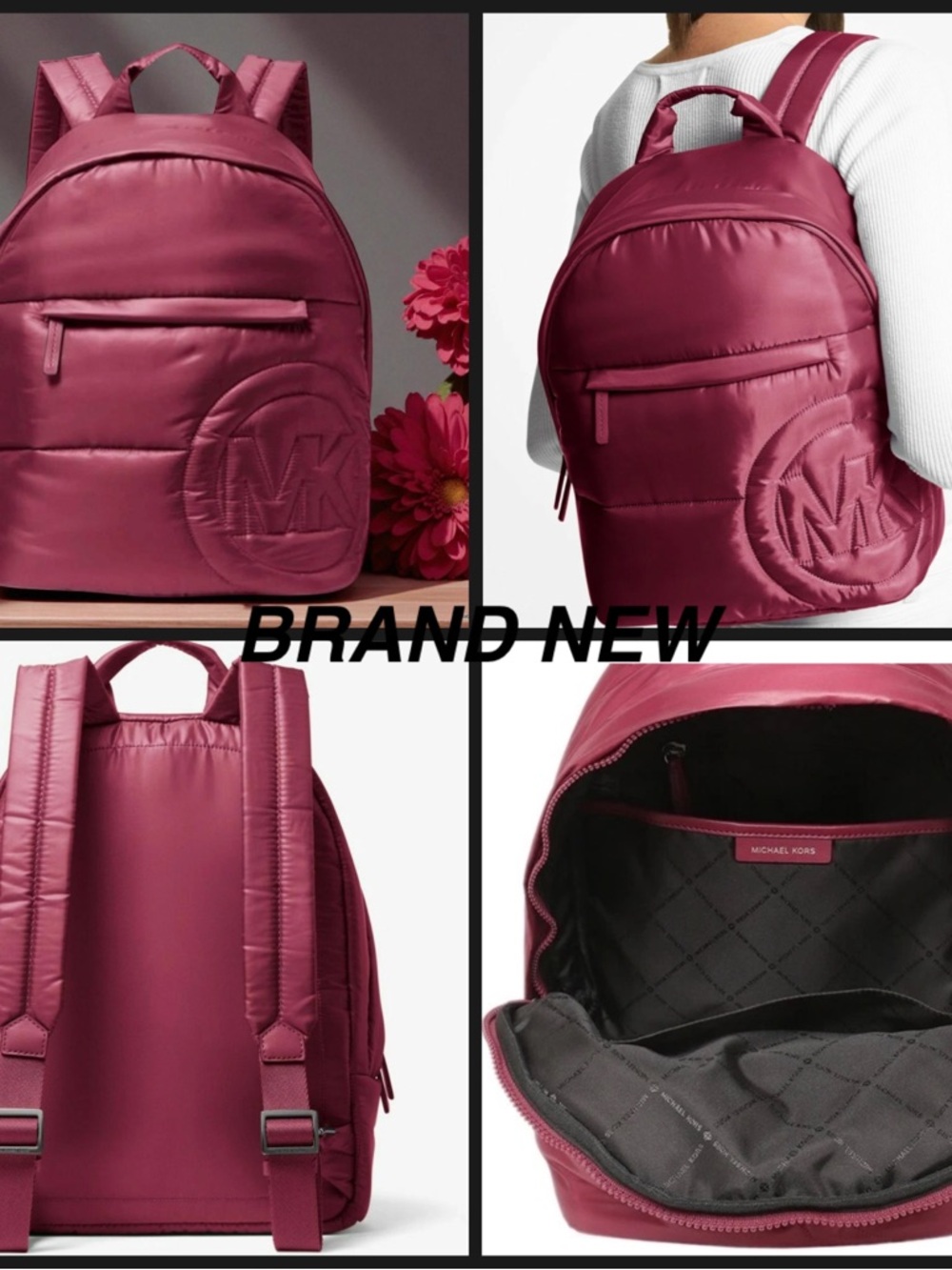New Michael Kors Quilted Logo Unisex Large Burgundy Backpack! Originally $385 - Picture 2 of 2